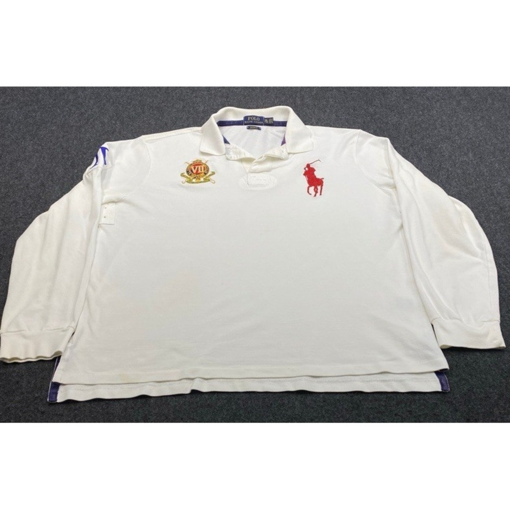 Polo Ralph Lauren Polo Shirt Men XXL White Big Pony Crest Long Sleeve Custom Fit